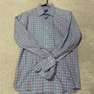 Egara Men's Blue and Red Checkered Button Down Shirt